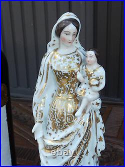 Antique vieux paris porcelain madonna child figurine statue religious rare