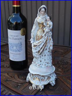 Antique vieux paris porcelain madonna child figurine statue religious rare