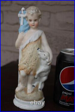 Antique vieux paris porcelain saint john lamb figurine statue religious
