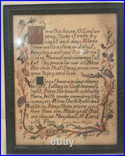 Antique vintage 1959 hand painted made religious blessing manuscript painting