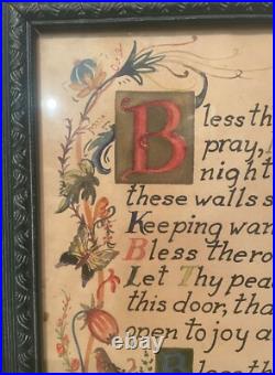 Antique vintage 1959 hand painted made religious blessing manuscript painting