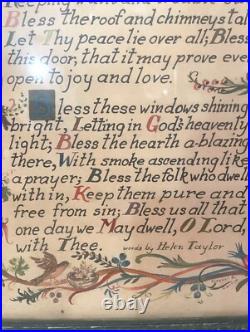 Antique vintage 1959 hand painted made religious blessing manuscript painting