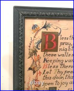 Antique vintage 1959 hand painted made religious blessing manuscript painting