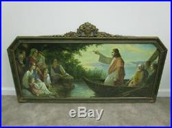 Antique vintage huge Jesus lithograph in original frame bible religious art deco