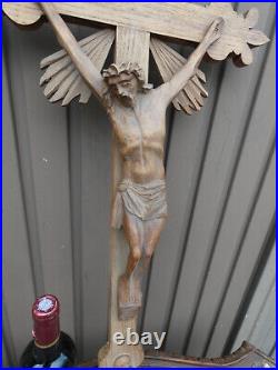 Antique wood carved 33 Crucifix Religious