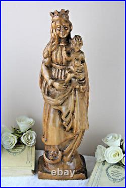 Antique wood carved German Madonna Mary statue religious 1920