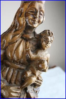 Antique wood carved German Madonna Mary statue religious 1920
