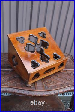 Antique wood carved bible stand lectern religious crucifix rare