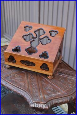 Antique wood carved bible stand lectern religious crucifix rare