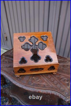 Antique wood carved bible stand lectern religious crucifix rare