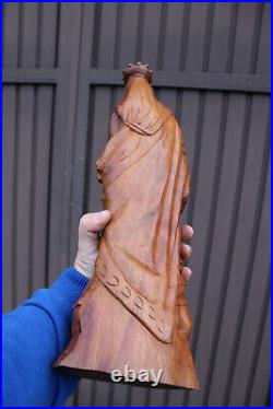 Antique wood carved madonna child figurine statue religious