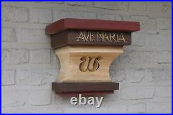 Antique wood carved religious church wall consone AVE MARIA text