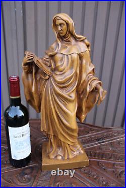 Antique wood carved statue saint theresia d'avila rare sculpture religious