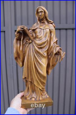 Antique wood carved statue saint theresia d'avila rare sculpture religious