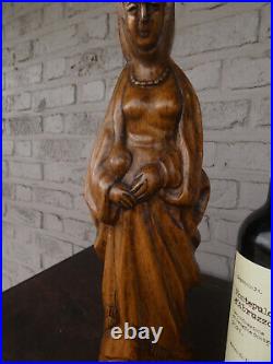 Antique wood carving flanders Saint Mary Burgundy statue sculpture religious