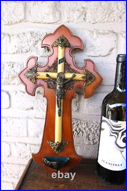 Antique wood metal crucifix religious