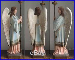 Archangel Angel with Lamp 40.9 inch Glass Eye Religious Art Antique
