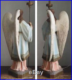 Archangel Angel with Lamp 40.9 inch Glass Eye Religious Art Antique