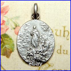 Assumption of Mary, by Tricard. Antique Religious Silver Pendant. Large Medal