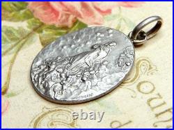 Assumption of Mary, by Tricard. Antique Religious Silver Pendant. Large Medal