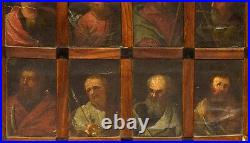 Authentic 17th Century Antique 12 Apostles Oil Painting Icon In Wood