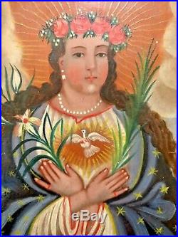 Authentic Mexican Retablo Antique Painting Alma de Maria Mary Spanish Colonial