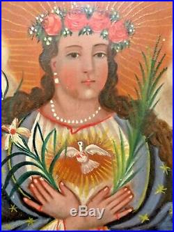 Authentic Mexican Retablo Antique Painting Alma de Maria Mary Spanish Colonial