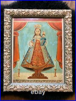 Authentic Mexican Retablo Painting Antique Virgen de Remedios Spanish Colonial