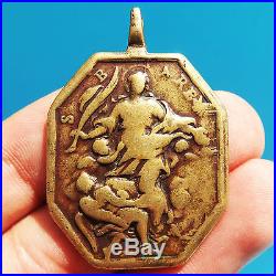 Awesome St Barbara 18th Century Medal Antique St Jerome Religious Charm Pendant