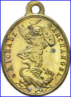 Awesome St Michael Archangel Religious Medal Antique 19th Century French Pendant