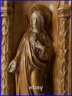 Beautiful Antique French Religious Large Chapel Wall Panel 3D Jesus Christ