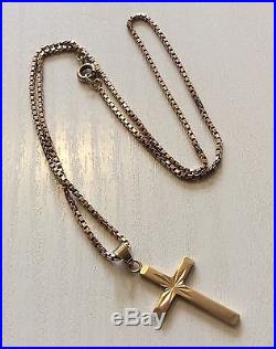 Beautiful Ladies Vintage 9ct Yellow Gold Cross & Antique 9ct Rose Gold Box Chain