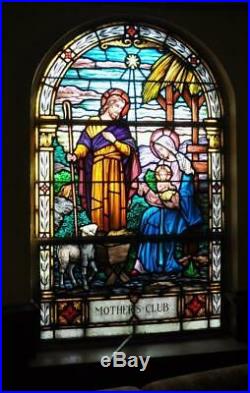 Beautiful Vintage Stained Glass Church Religious Window Of The Holy Family -jj1