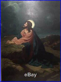 Beautiful antique religious oil painting by Maria Schoeffmann of Jesus