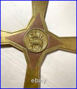 Big antique brass copper processional lamb religious church cross lamb crucifix