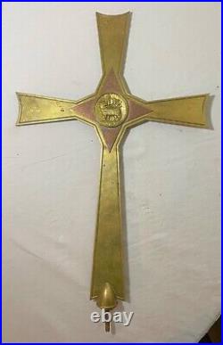 Big antique brass copper processional lamb religious church cross lamb crucifix