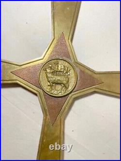 Big antique brass copper processional lamb religious church cross lamb crucifix