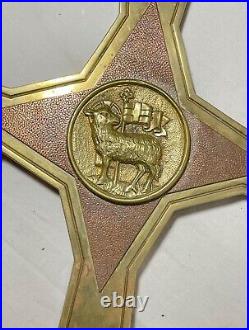 Big antique brass copper processional lamb religious church cross lamb crucifix