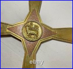 Big antique brass copper processional lamb religious church cross lamb crucifix