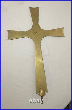 Big antique brass copper processional lamb religious church cross lamb crucifix