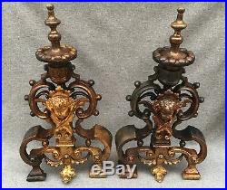 Big antique pair of andirons made of bronze France 19th century angels religious