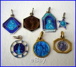 Blue Enamel Medals Antique French Religious Pendants charms Lot