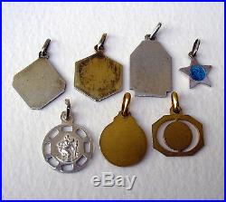 Blue Enamel Medals Antique French Religious Pendants charms Lot