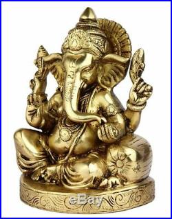 Brass Ganesha Statue Sitting Ganesh Idol Elephant God religious Home Decor 6