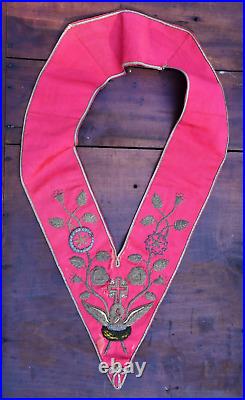 British Made Antique Religious Collar withHeavy Metal Embroidery Pelican c. 1900s