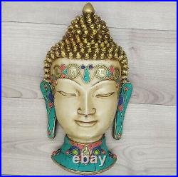 Buddha Mask with Gemstone Wall hanging Art Sculpture wall Decor Religious