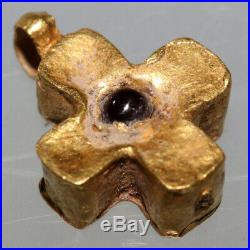 Byzantine Christian Religious Gold Cross Pendant With Gem Stone Ca 700-1000 Ad