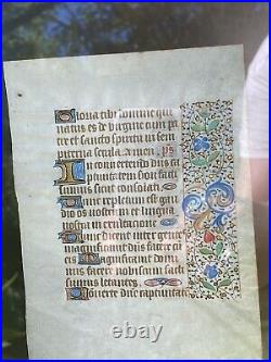 C 1450-75 Medieval Book Of Hours Leaf Illuminated Manuscript, France