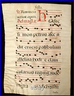 C. 1650 ANTIPHONAL VELLUM MUSIC MANUSCRIPT Double-sided Red Black Latin Religious