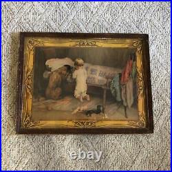 CS Bredin CHUMS Boy Praying By Bed With Dog Framed Color Print Vintage Antique